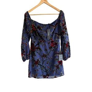 Lulus Magnificent Charm Navy Velvet Off the Shoulder Mini Dress Small NEW